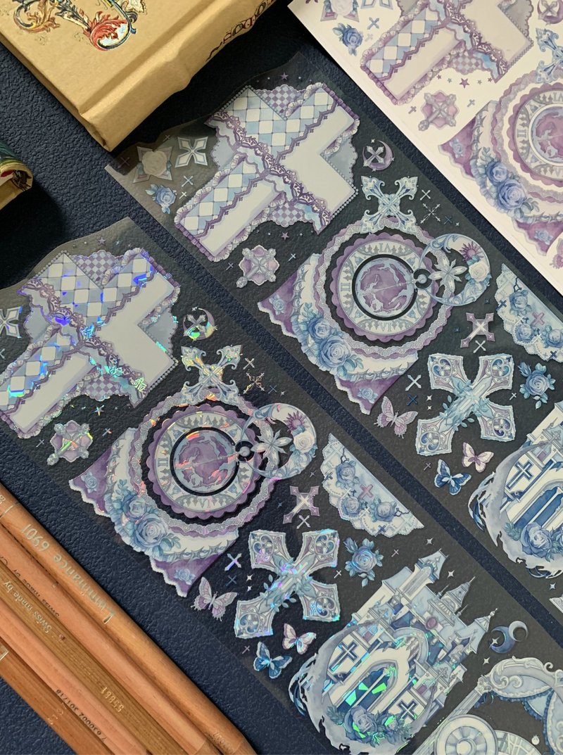Moonlight Cross Barock PET Japanese paper tape shell glossy 10m roll giant format made in Taiwan - มาสกิ้งเทป - วัสดุอื่นๆ หลากหลายสี