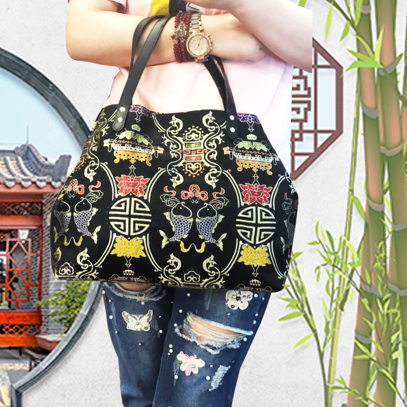 皮手把福祿雙至貴婦包(大) - 手提包/手提袋 - 絲．絹 多色