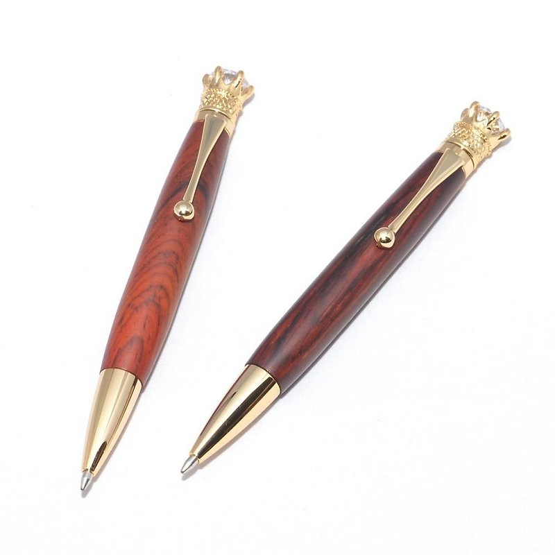 Wooden Ballpoint Twist Pen with a Crown (Cocobolo, 24k Gold plating) CJ-24G-CO - อุปกรณ์เขียนอื่นๆ - ไม้ สีนำ้ตาล