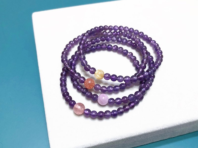 Exclusive-Amethyst x Titanium Crystal | Sun Stone | Purple Li Hui | Strawberry Crystal Bracelet [招财 好运] sister - Bracelets - Gemstone Purple