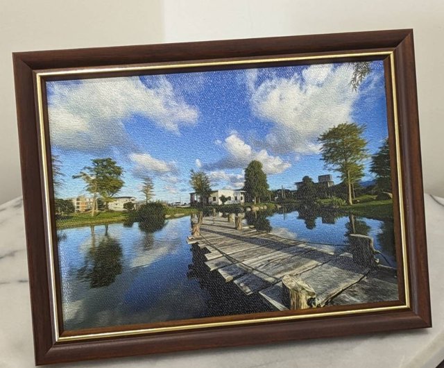 青い空・白い雲・木の橋】風景油絵フォトフレーム/風景飾り額縁