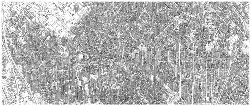 台中市手繪地圖的藝術版畫 大號和中號尺寸選項 - 牆貼/牆身裝飾 - 紙 白色