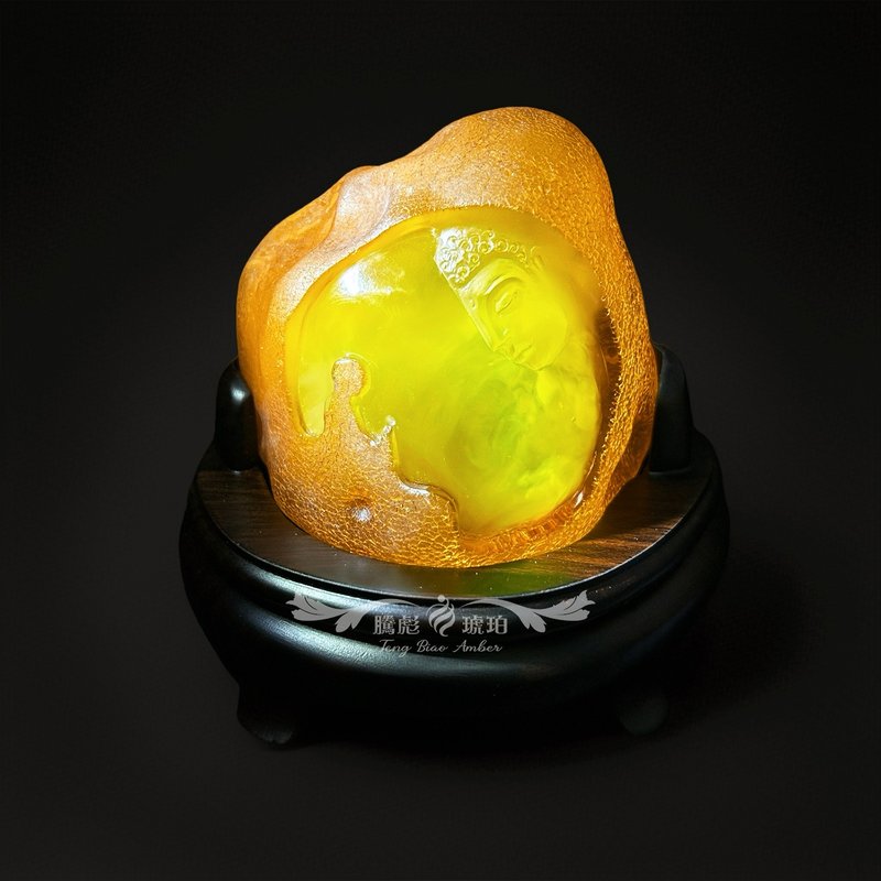 騰彪琥珀 天然金絞白蜜蠟雕件 一心向佛悟道 收藏級原礦 附保卡 - 擺飾/家飾品 - 半寶石 黃色