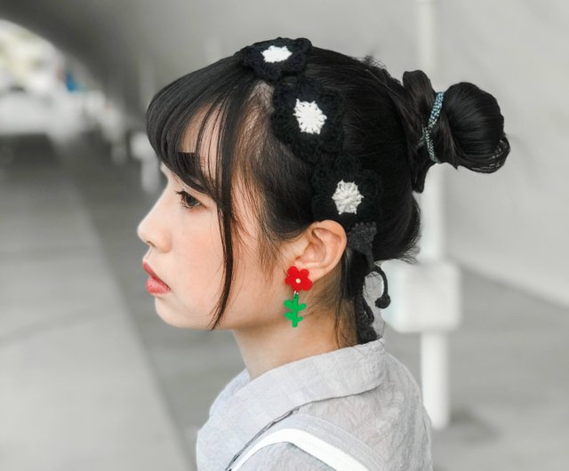 フラワーヘアバンド】かぎ針編みヘアバンド - ショップ 青橙