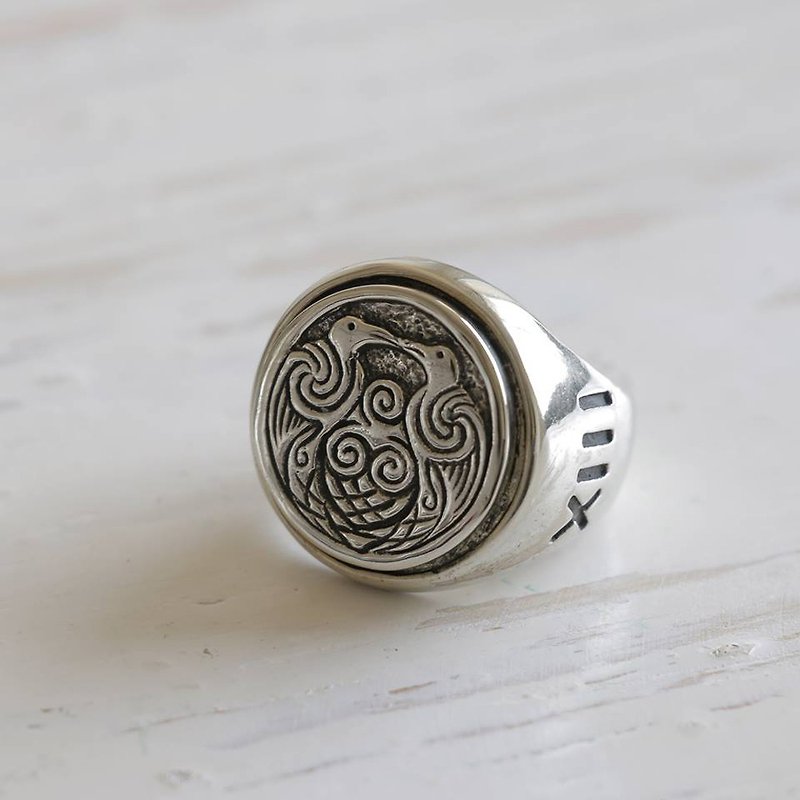 Odin Ravens ring viking jewelry celtic pagan Totem biker Huginn Muninn silver - General Rings - Other Metals Silver