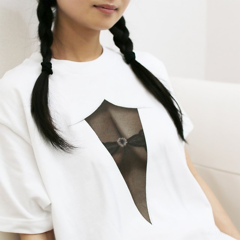 Mousou See-through T-shirt/ MESH BLACK/ M size - 中性衛衣/T 恤 - 棉．麻 黑色