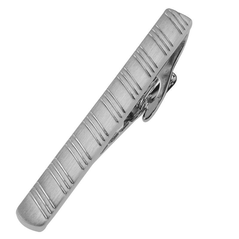 51mm Brushed Silver Stripes Tie Clips - เนคไท/ที่หนีบเนคไท - โลหะ สีเงิน