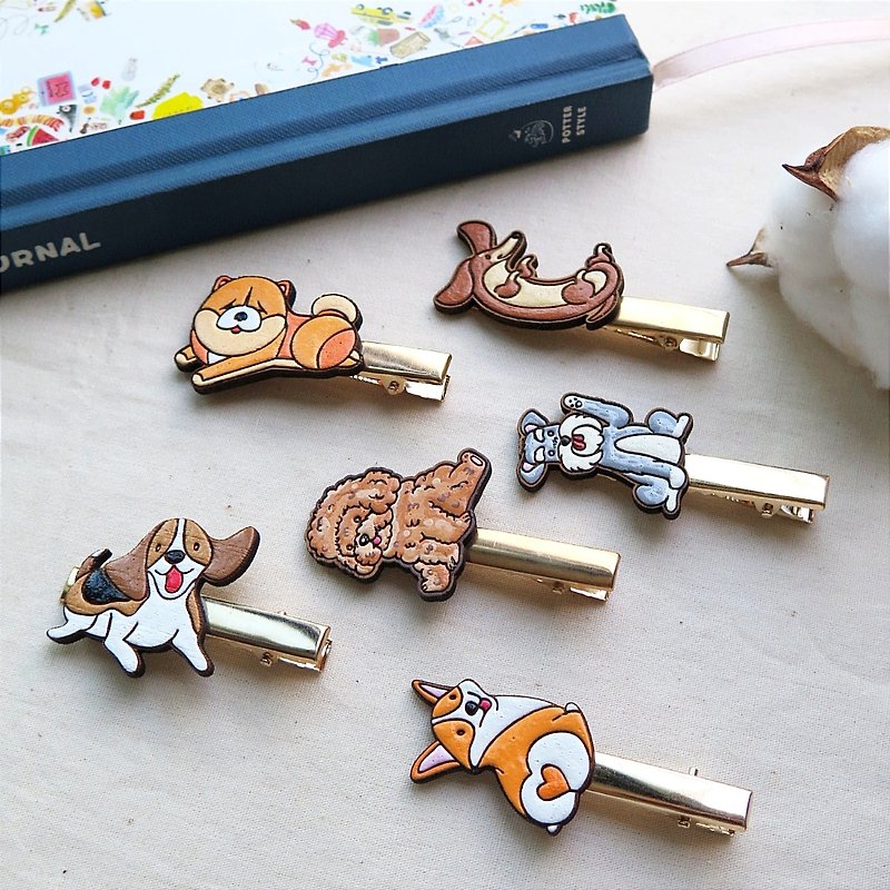 Wooden hair clip dog family 01 - Hair Accessories - Wood Orange