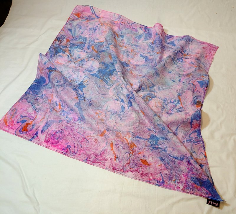 Spring Wave---Floating Dyeing Qixiang Printed Square Scarf - ผ้าพันคอถัก - ผ้าฝ้าย/ผ้าลินิน 