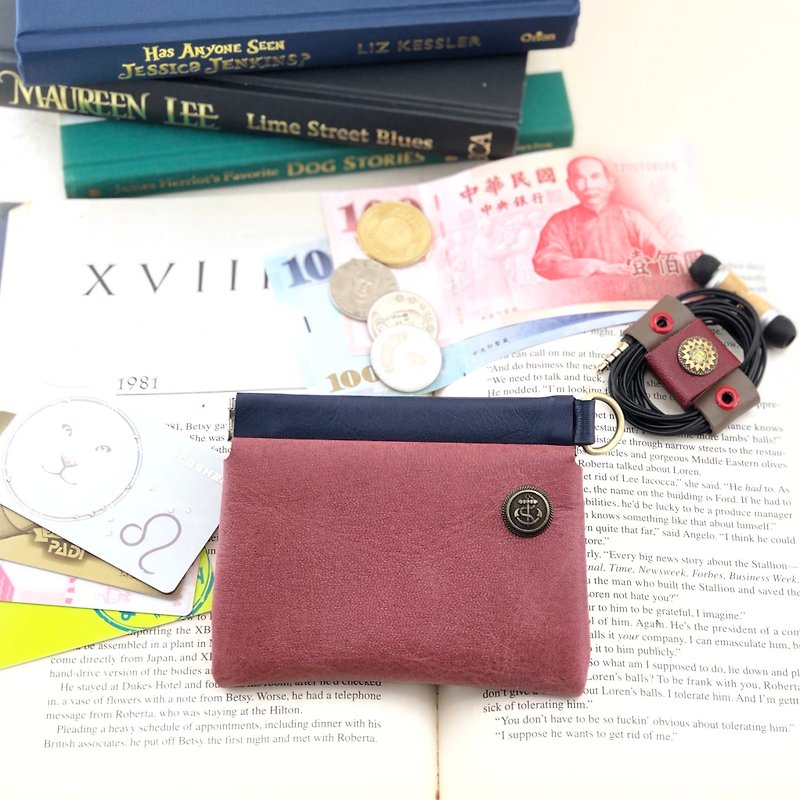 Shrapnel multi-function small bag --- coin purse / key / headset / banknote / card - กระเป๋าใส่เหรียญ - หนังแท้ สึชมพู