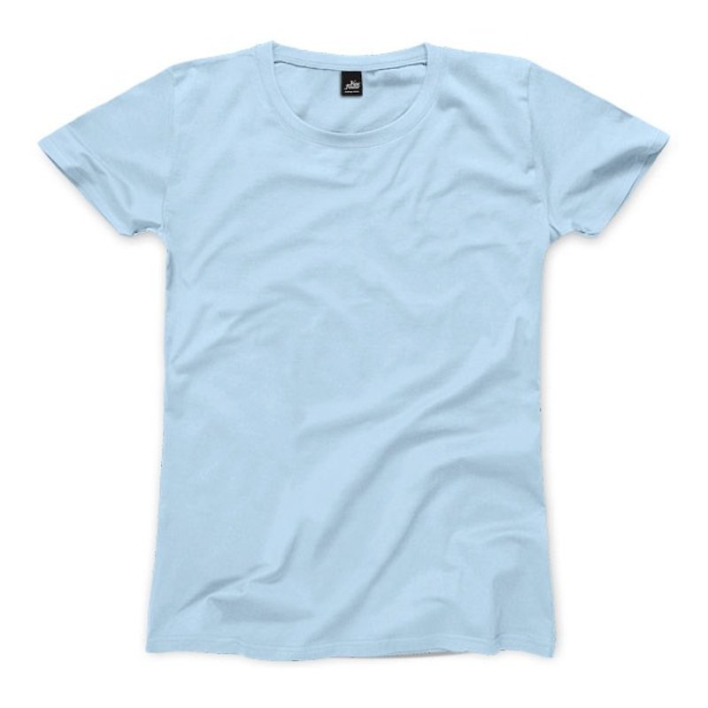 Plain female short-sleeved T-shirt - light blue - เสื้อยืดผู้หญิง - ผ้าฝ้าย/ผ้าลินิน 