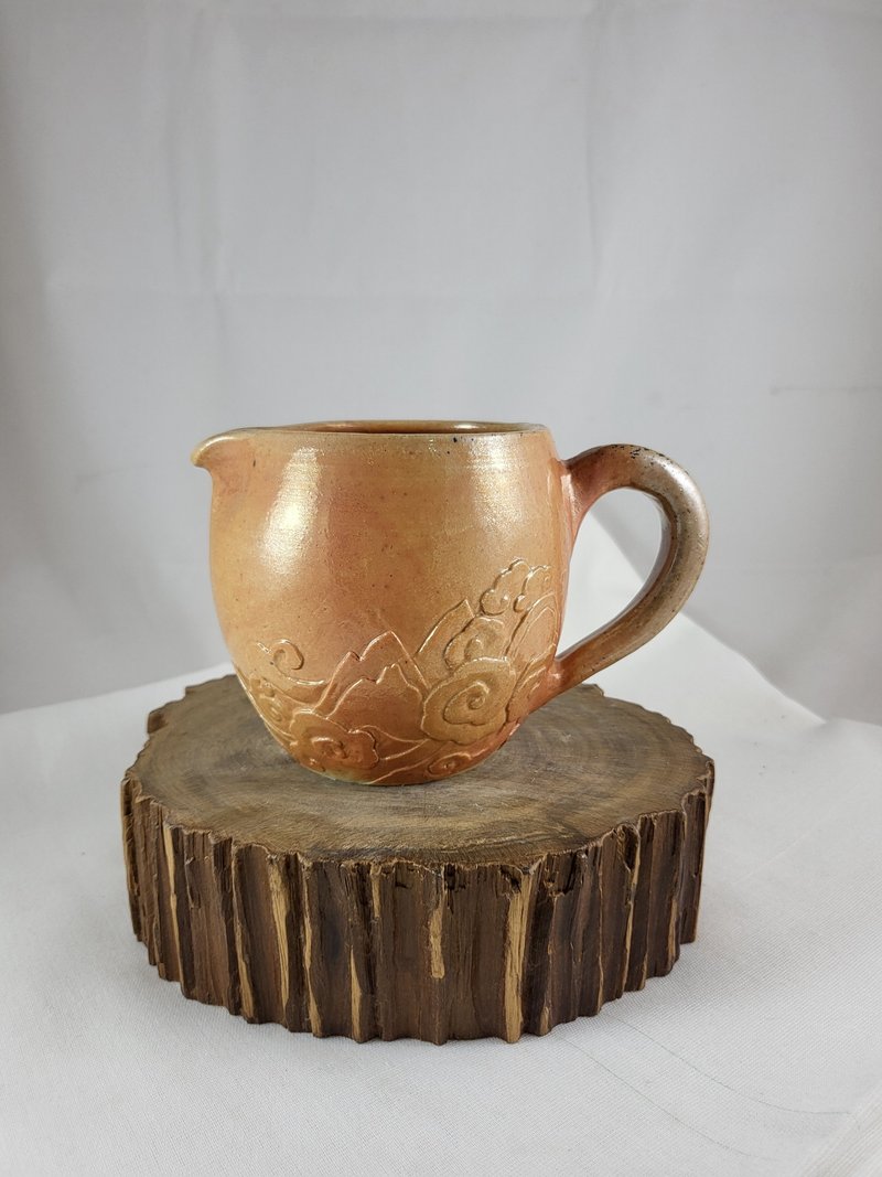 柴燒陶刻茶海公杯雲深不知處 - 茶壺/茶杯/茶具 - 陶 金色