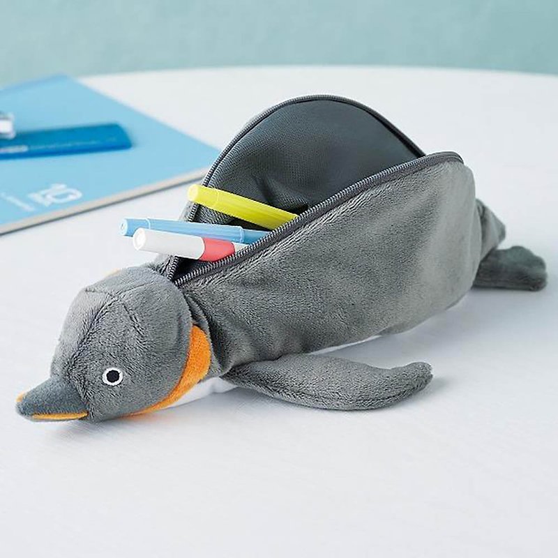 日本Magnets動物造型可愛立體收納袋/鉛筆盒/筆袋(企鵝款) - 筆盒/筆袋 - 塑膠 灰色