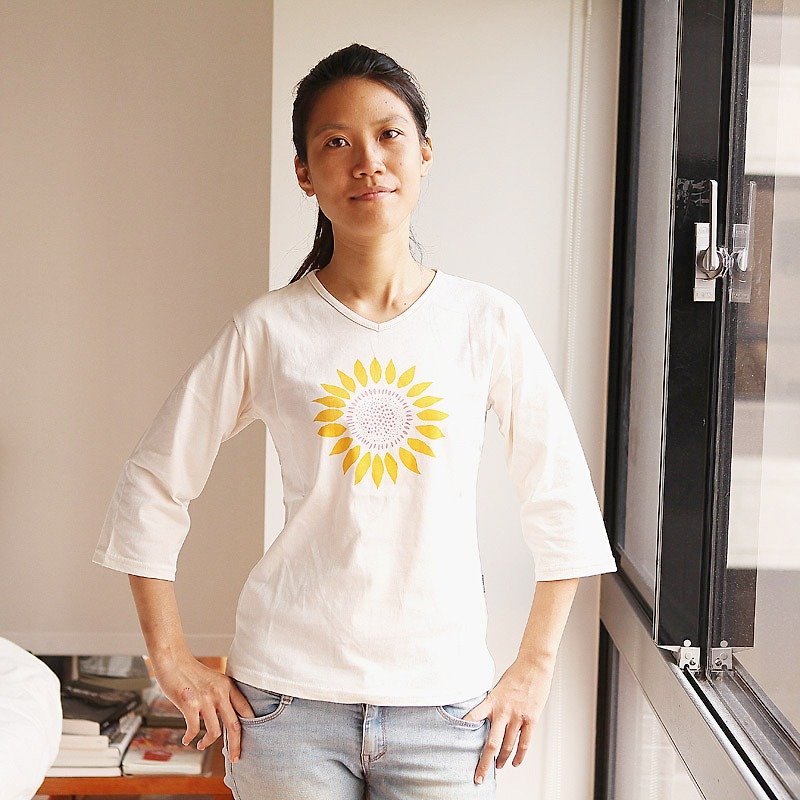【Sunflower】Organic cotton women's 7-point sleeves - เสื้อผู้หญิง - ผ้าฝ้าย/ผ้าลินิน สีส้ม