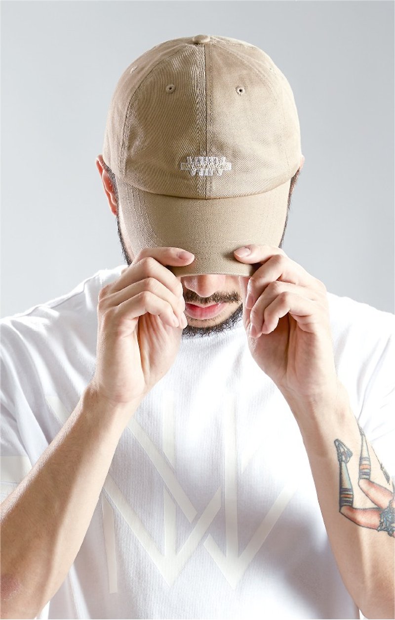 Retro baseball cap embroidered HWPD│ old beige earth tones (refer to Kanye West / Yeezy / Justin Bieber) - หมวก - งานปัก สีกากี