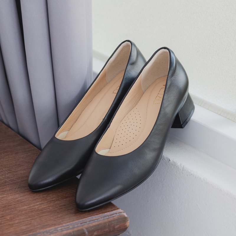 三公分素面低跟鞋  | 黑 | 台灣手工鞋MIT - 高跟鞋/跟鞋 - 真皮 黑色