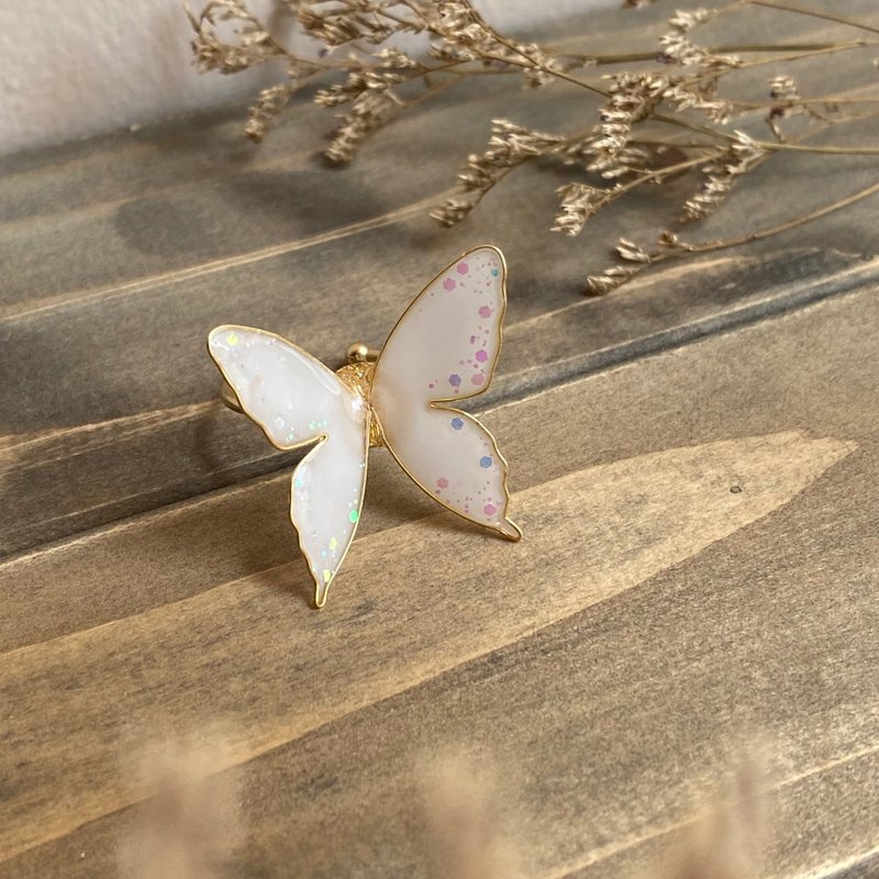 Pre-order Snow White Butterfly | Ring Ear Clamp Earrings - Earrings & Clip-ons - Resin White