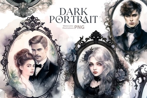 Natali Mias Store Watercolor HALLOWEEN cliparts Dark Victorian Clipart, Watercolor gothic png