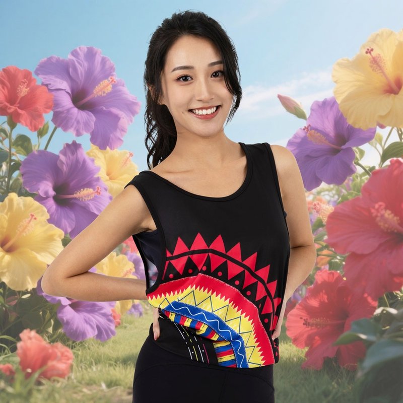 【Bloom】Rainbow Skirt Pattern Cooling Tank Top - Black (Unisex) - Men's Tank Tops & Vests - Polyester Black