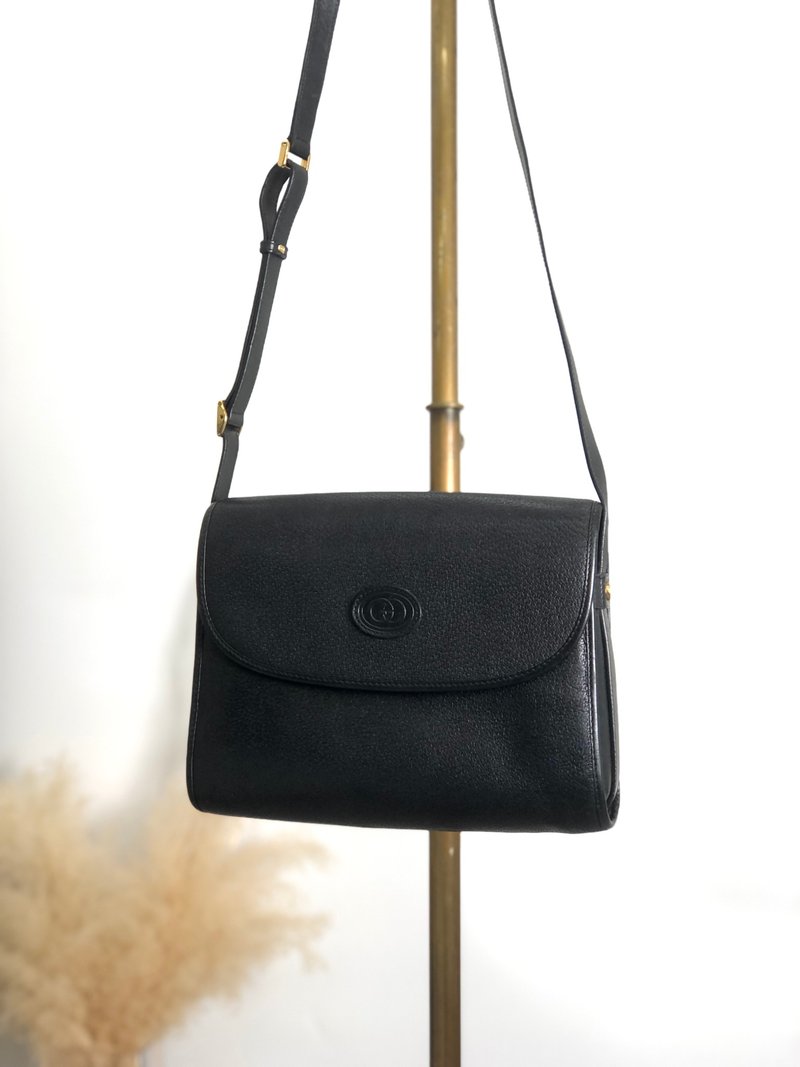 【 日本直送　名牌中古包 】GUCCI グッチ ショルダーバッグ ブラック GG型押し レザー ミニバッグ vintage ヴィンテージ オールド cwap64 - 側背包/斜背包 - 真皮 黑色