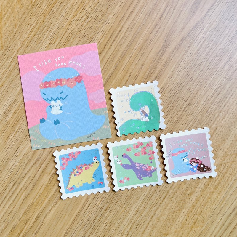 Suyu Illustration - Usamochi x Little Dinosaur \Stamp Shaped Foil Stickers set - Stickers - Paper 