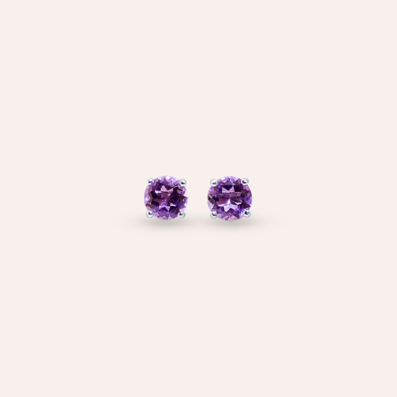 Anzhu Amethyst Purple Round 6mm Earrings Classic Series Round E Gemstone Silver AND - Earrings & Clip-ons - Silver Purple