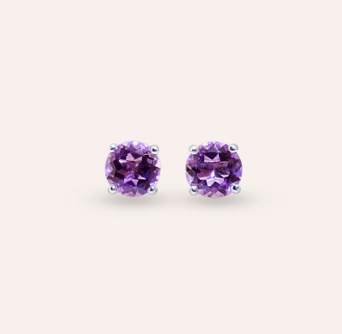 安珠 AND JEWEL 每天配戴的天然寶石 安珠 紫水晶 紫色 圓形 6mm 耳環 經典系列 Round E 寶石銀飾 AND
