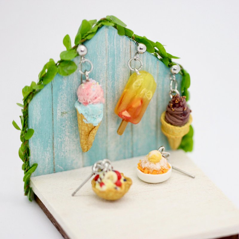 袖珍清涼夏日冰品耳環 Miniature Ice Cream earring冰淇淋芒果冰 - 耳環/耳夾/耳骨夾 - 黏土 黃色