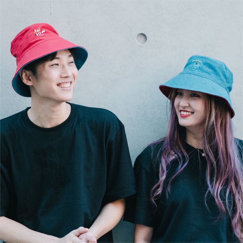 【Customized gift】Classic two-color bucket hat - Hats & Caps - Cotton & Hemp 