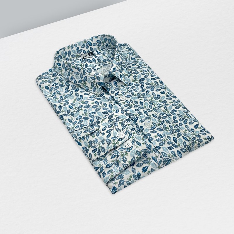 藍綠樹葉白襯衫 - 男襯衫/休閒襯衫 - 棉．麻 