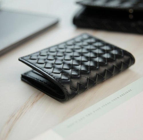 垂耳兔手工皮具 編織皮革錢包 豎款短夾 羊皮銀包 客製刻字 手作禮物