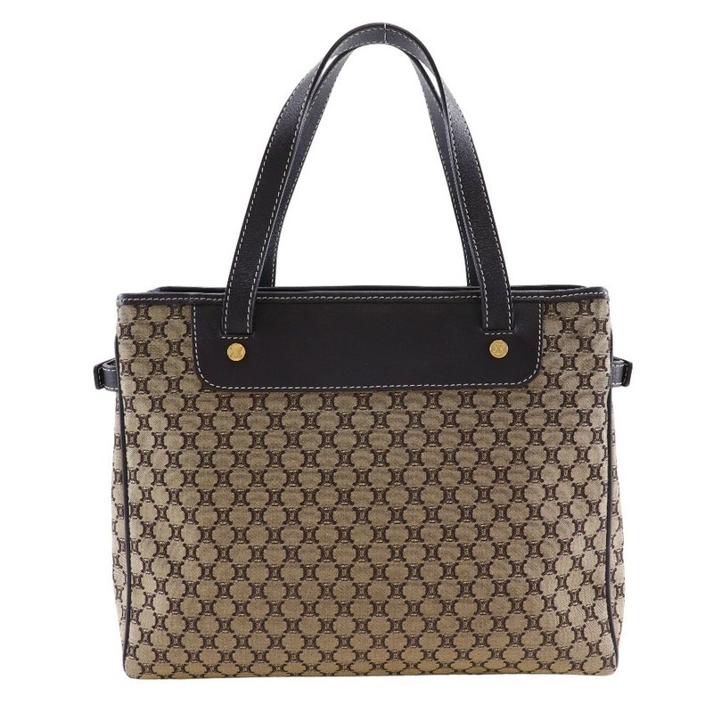 【日本直送】セリーヌ CELINE マカダム ハンドバッグ キャンバス × カーフ 茶 レディース【中古】 - 手提包/手提袋 - 棉．麻 咖啡色