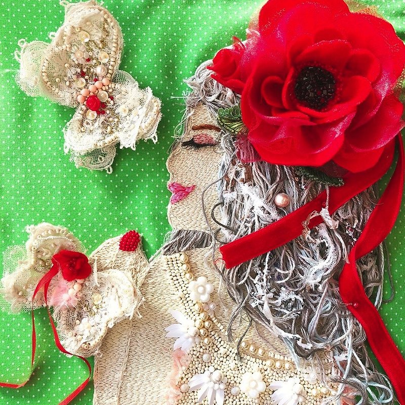Come Je Suis  〜 be myself 〜  embroidery beads art handmade  - อื่นๆ - วัสดุอื่นๆ สีแดง