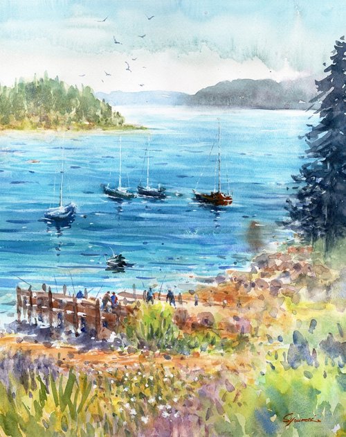 水彩原画 水彩画原画 穏やかな入江 2 - ショップ 松下勝明 ポスター・絵 - Pinkoi