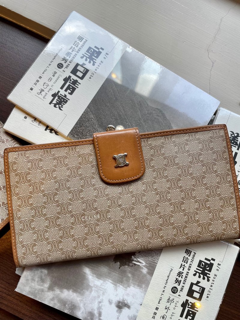 Celine中古米花長銀包 - 錢包/皮夾/長短夾 - 真皮 卡其色