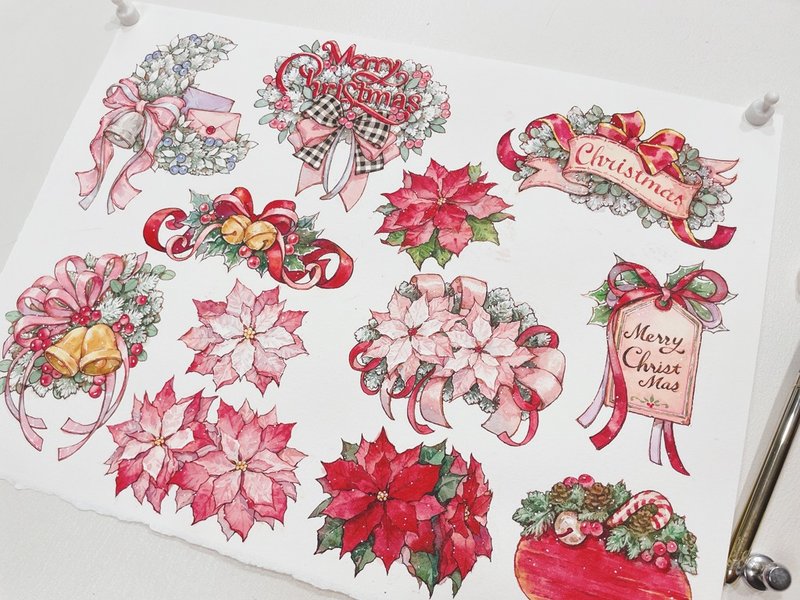 Christmas Leaf & Ribbon - 貼紙 - 紙 