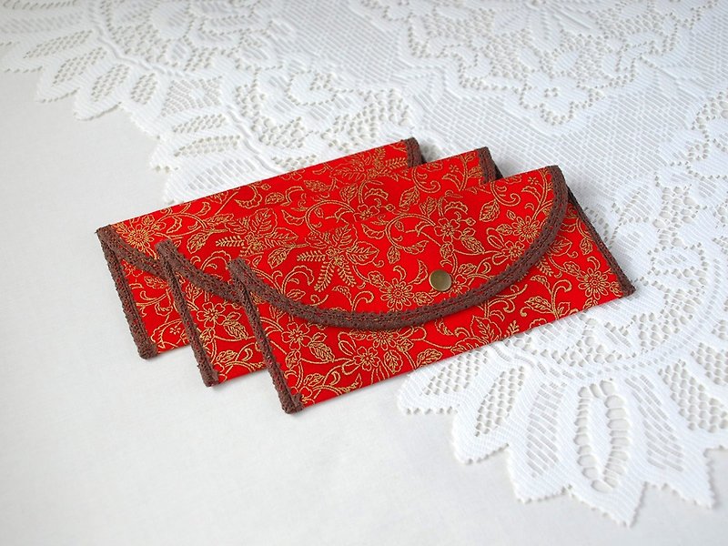 :: ::猫の王女のレースの赤い布金箔の花〜1（Xihong）へ//赤い封筒/水平エンベロープポーチをトリム - ご祝儀袋・ポチ袋 - コットン・麻 レッド