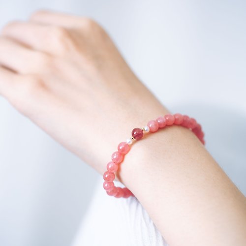Pink Laboratory 粉紅製造 紅紋石珍珠手鍊 | 草莓晶14KGF天然水晶手鏈客製化禮物戀愛