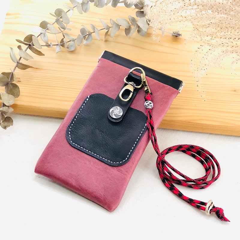 Splicing shrapnel multi-function mobile phone bag --- mobile phone case / earphone / card / cross-body phone bag - Phone Cases - Genuine Leather Red