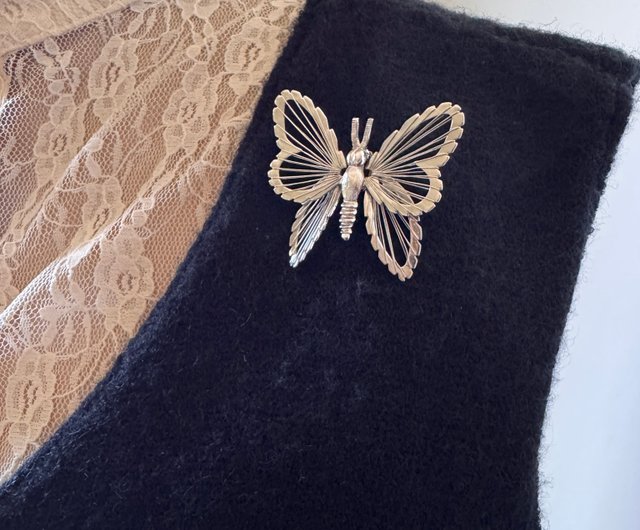 アンティーク ヴィンテージ シルバーライン バタフライブローチ スーツ
