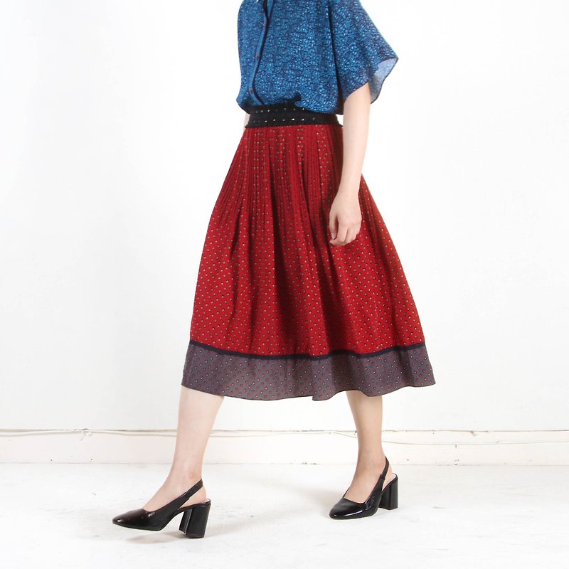 [Earth Plant] elegant color printing vintage dress - Skirts - Polyester Red