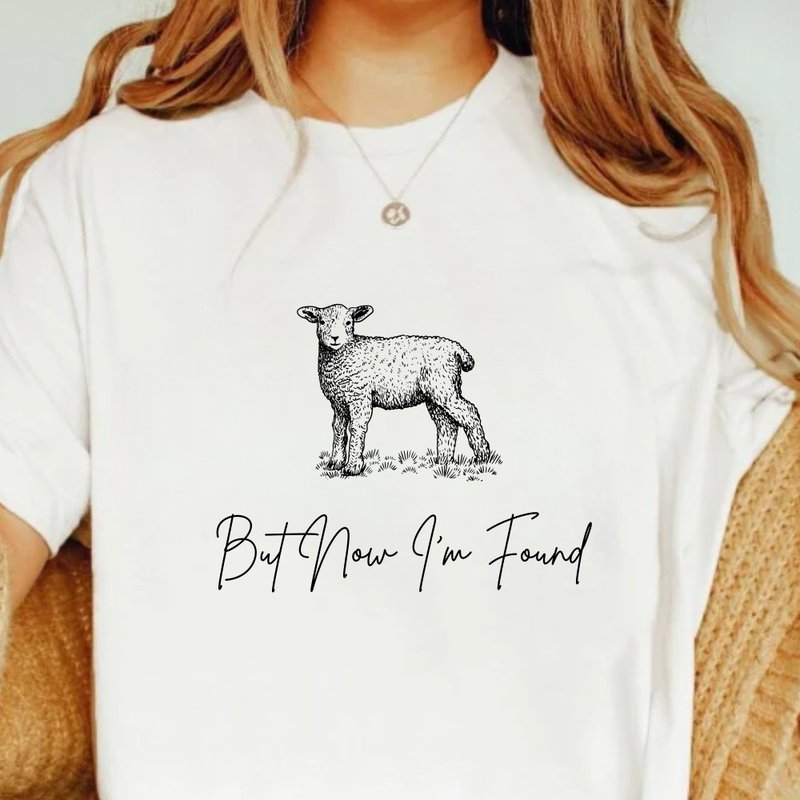 but now I am found Bible verses Christian unisex crop top - เสื้อยืดผู้หญิง - ผ้าฝ้าย/ผ้าลินิน ขาว