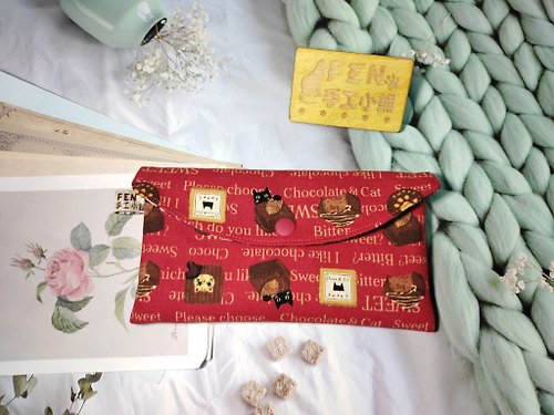 FEN手工小鋪 單層款布紅包袋-日本厚棉巧克力黑貓布紅包袋-手作存摺袋-存摺包