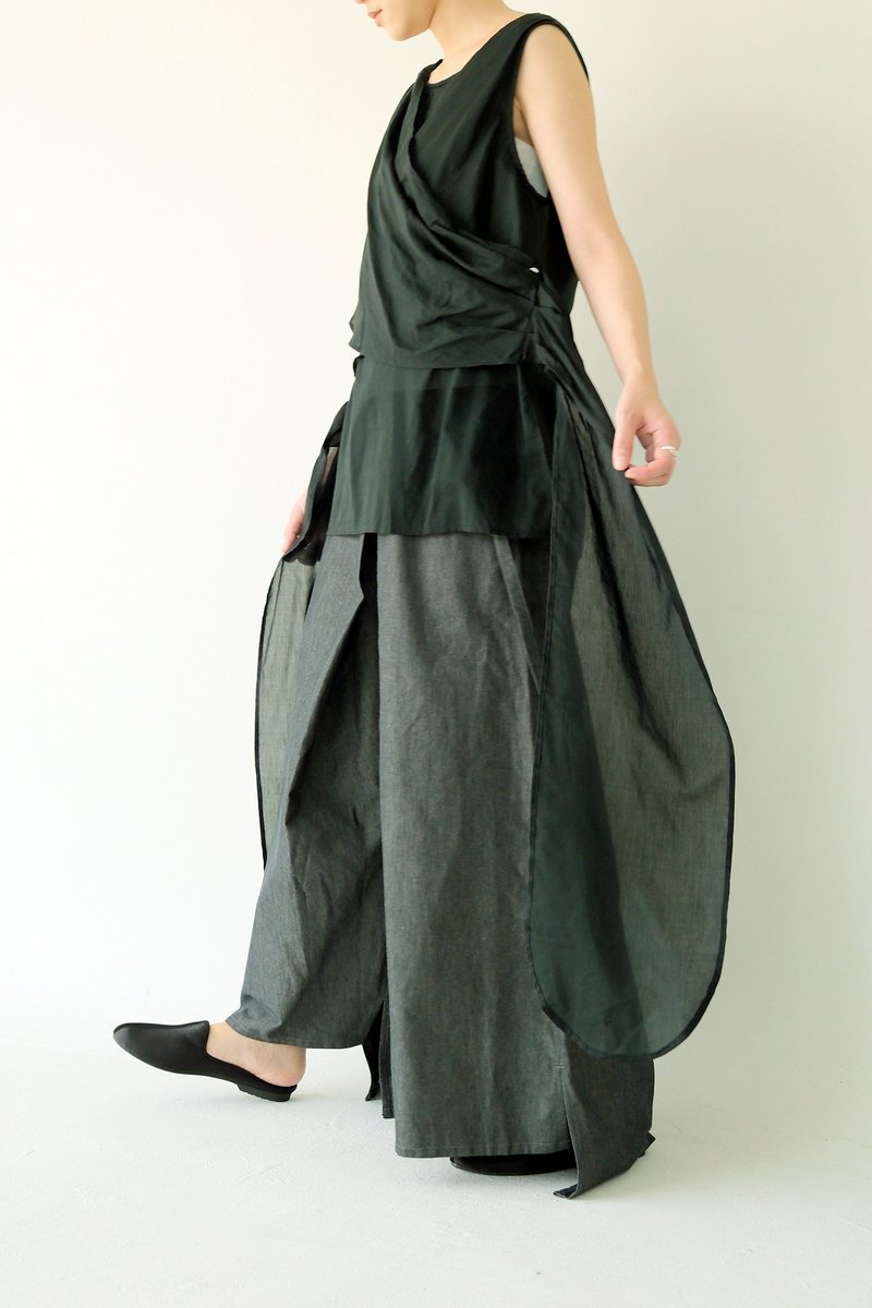川 衣 WEAR BEING  前後綁帶絲棉背心  黑 - 背心/無袖上衣 - 絲．絹 黑色
