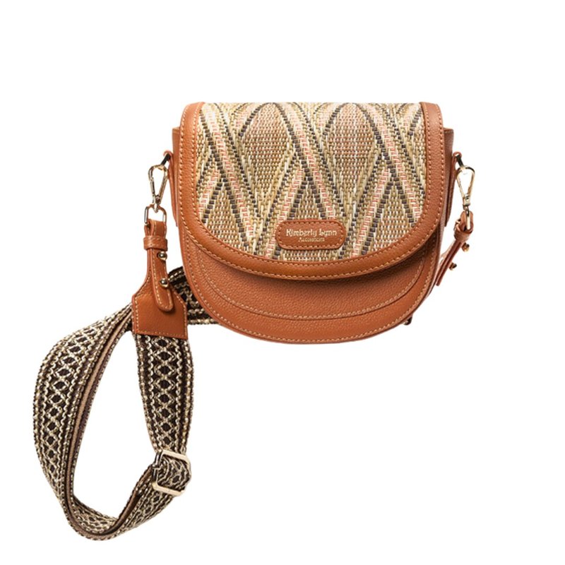 Changeable Cover Genuine Leather Saddle Bag-Island Rattan Weaving - Messenger Bags & Sling Bags - Genuine Leather Orange