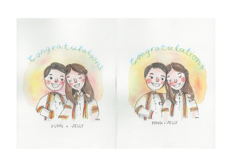 Customized water color portrait_ 2 people / postcard - 似顏繪/客製畫 - 紙 