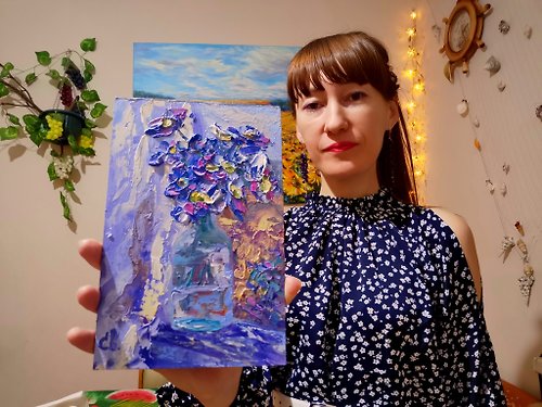 Original oil painting artist Svinar Oksana Wildflowers Vase Window Oil Painting Field Flower Impasto Original Artist Svinar