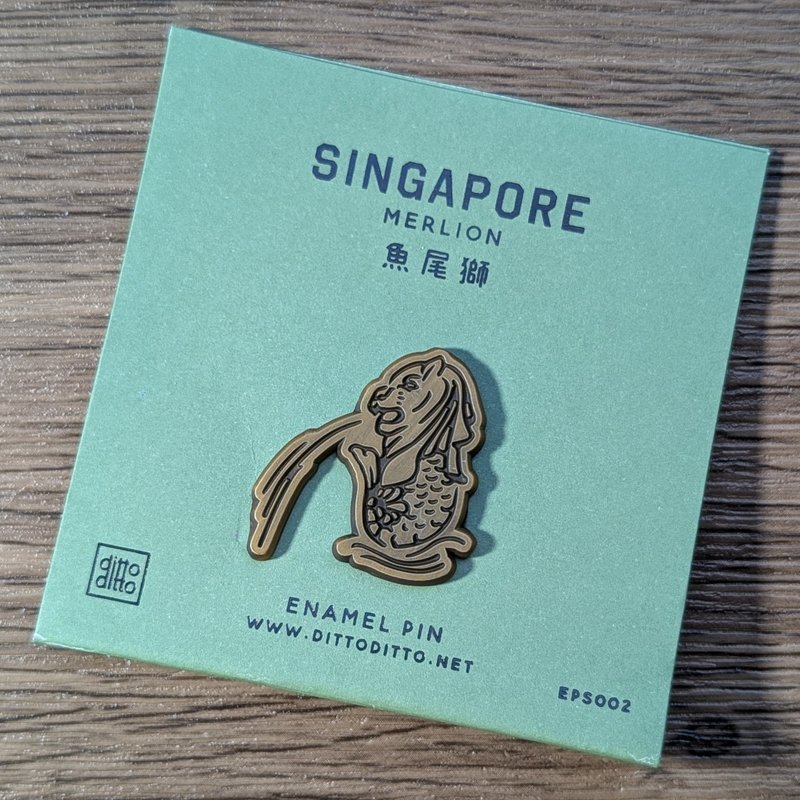 新加坡琺瑯別針 - 魚尾獅 古金色 - 徽章/別針 - 其他材質 金色