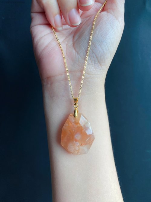 樂藏｜輕珠寶｜手作能量 孤品 櫻花瑪瑙 超美 鑽石 水中花 項鍊 閨密 天然石