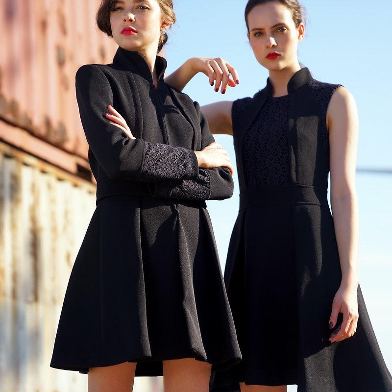 Black Collared Dress(Left) - เสื้อแจ็คเก็ต - วัสดุอื่นๆ สีดำ